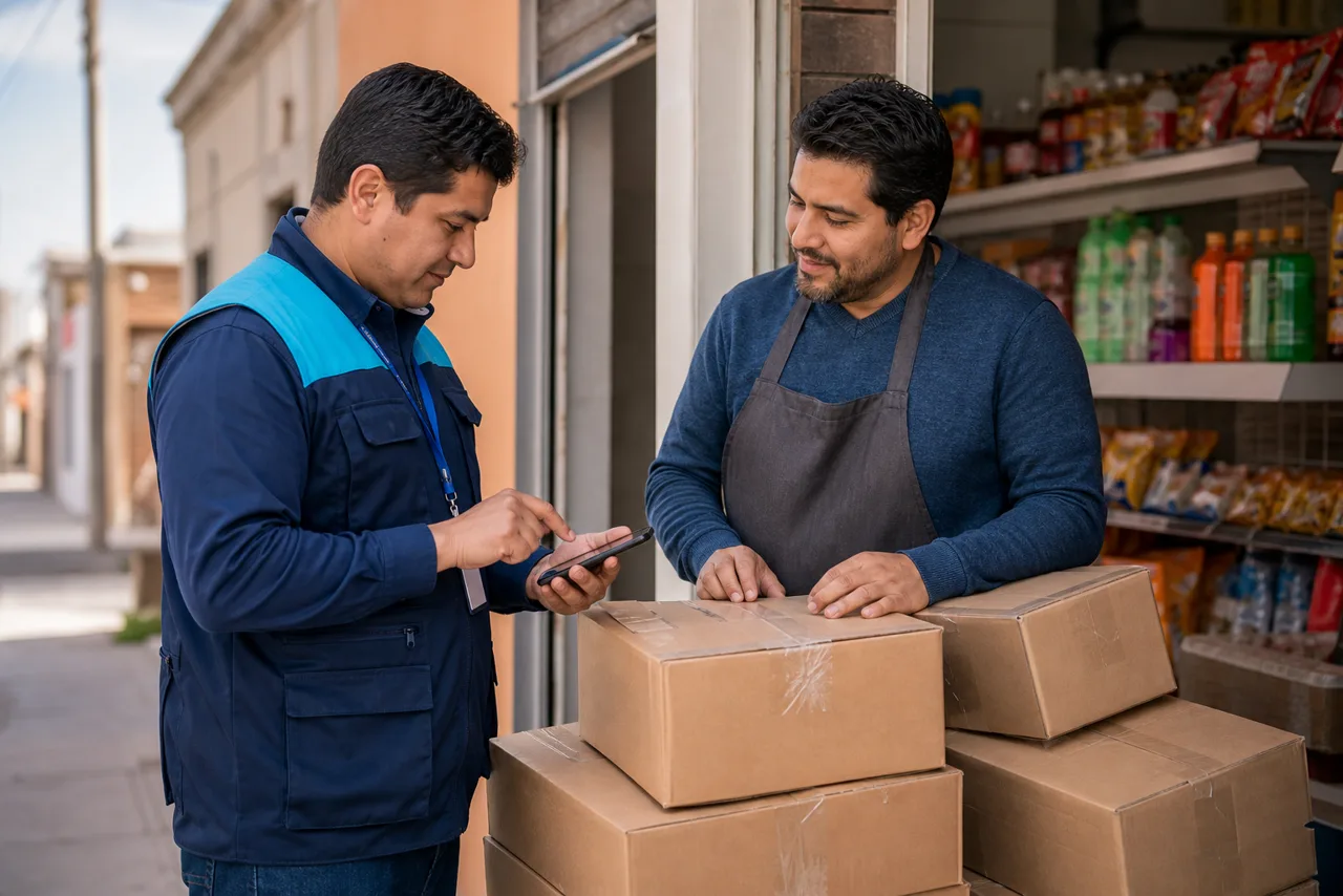 Escena conceptual de entrega de productos en un comercio