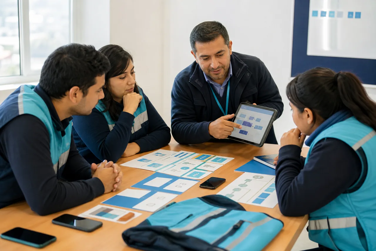 Escena conceptual de capacitación de un equipo de terreno