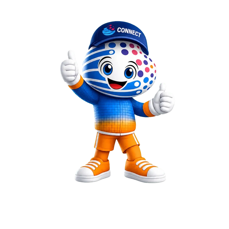 Mascota oficial de CONNECTIO celebrando la primera recarga