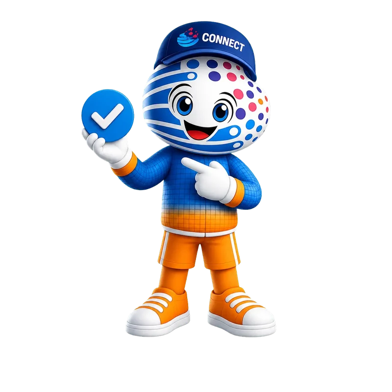 Mascota oficial de CONNECTIO mostrando que el acceso quedó habilitado