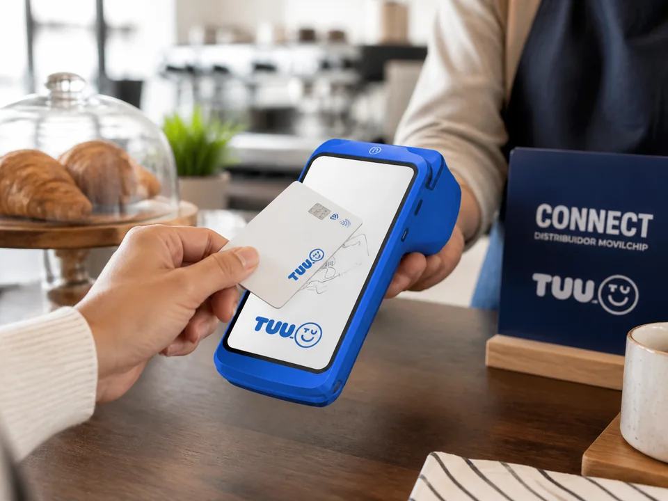 Pago sin contacto realizado con una máquina TUU en un comercio