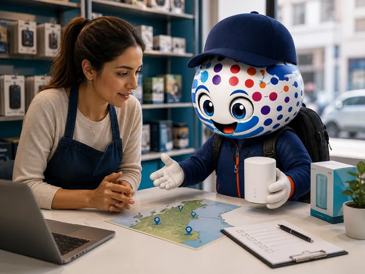 Connectio analizando una necesidad comercial junto a una comerciante