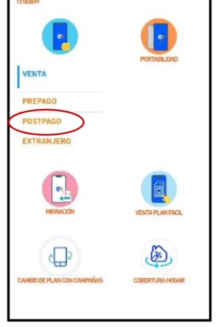 Captura real de AppVende con accesos a venta, portabilidad, migración, Plan Fácil, cambio de plan y cobertura hogar