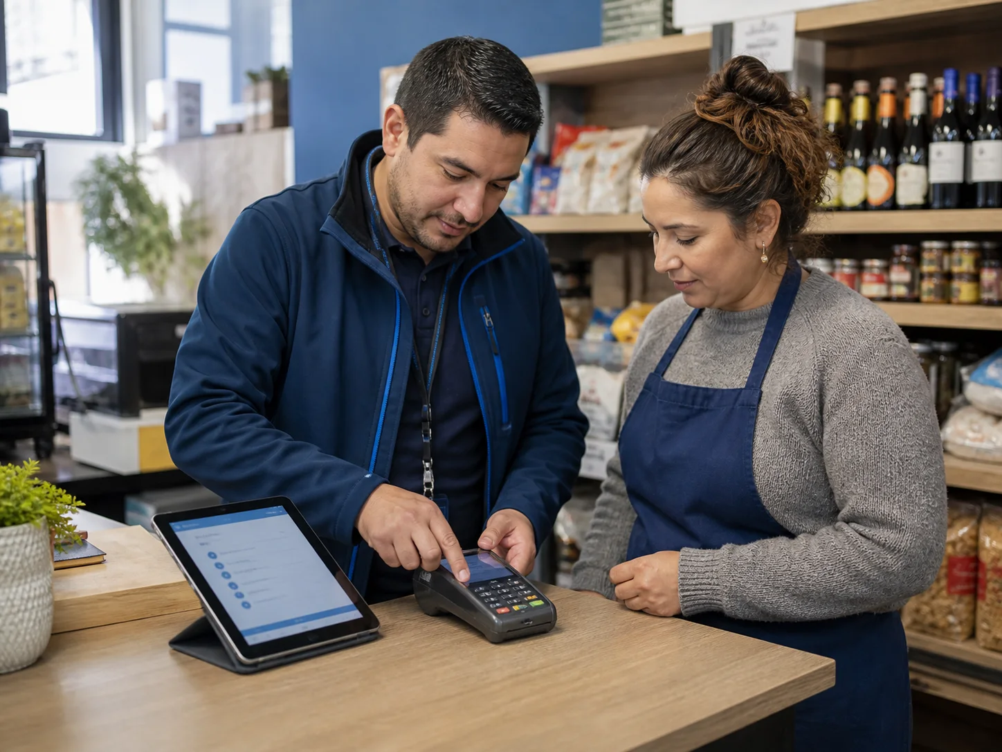 Escena comercial de implementación de pagos en comercio