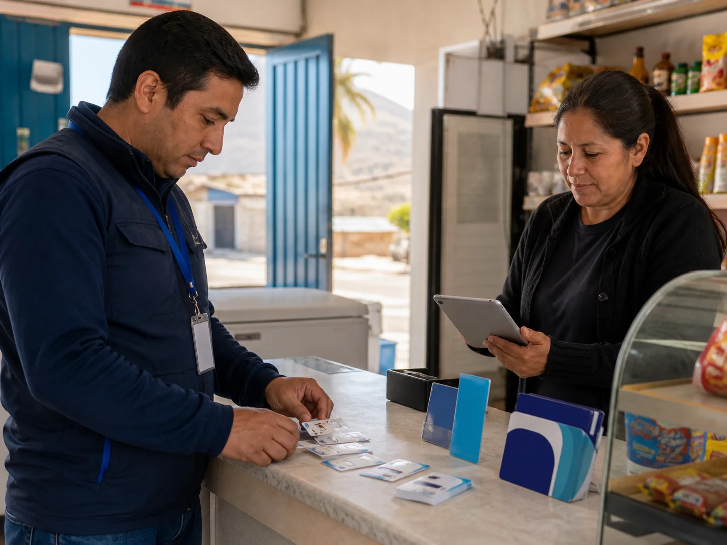 Escena comercial de abastecimiento de telecomunicaciones